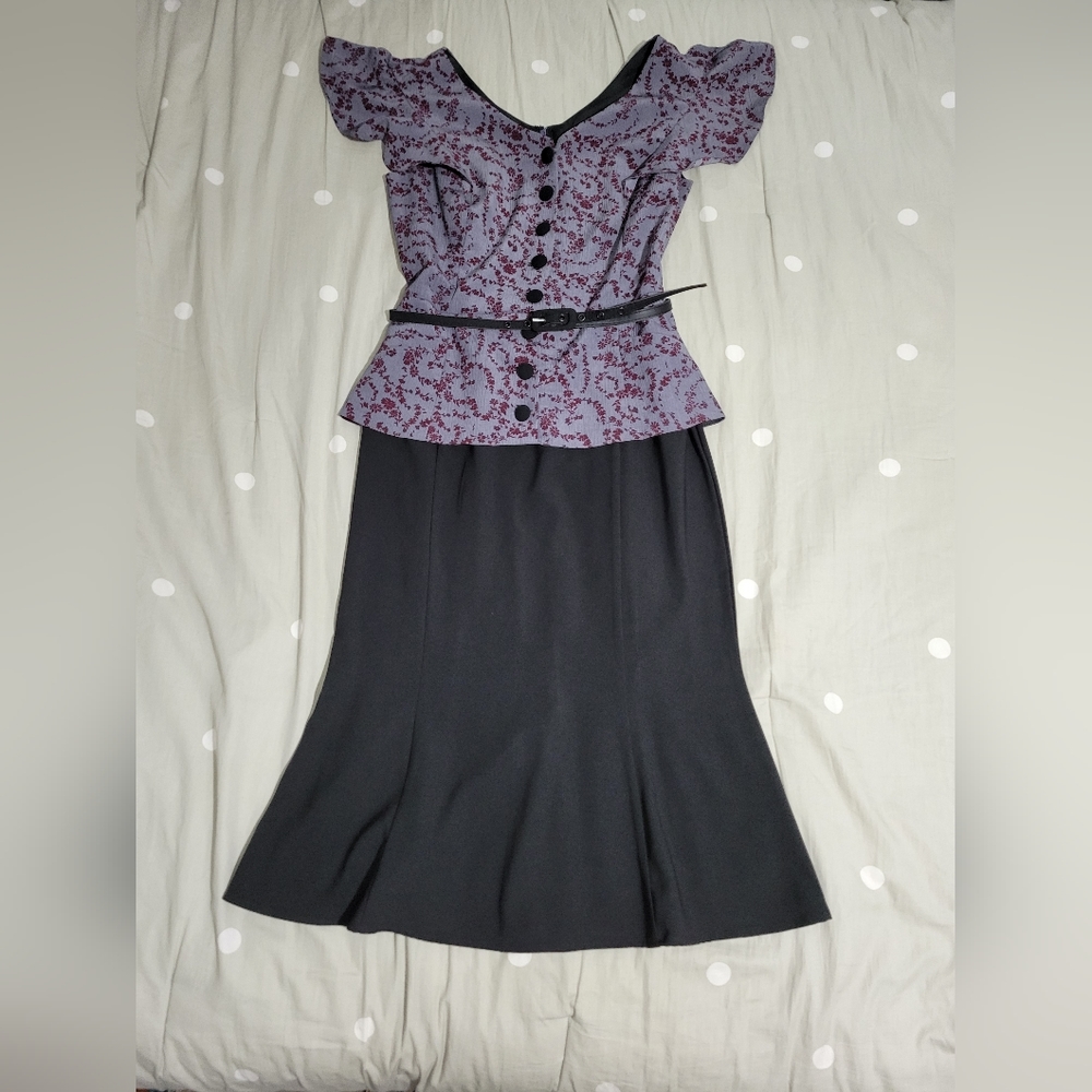 Unique Vintage Purple and Black Midi Dress
